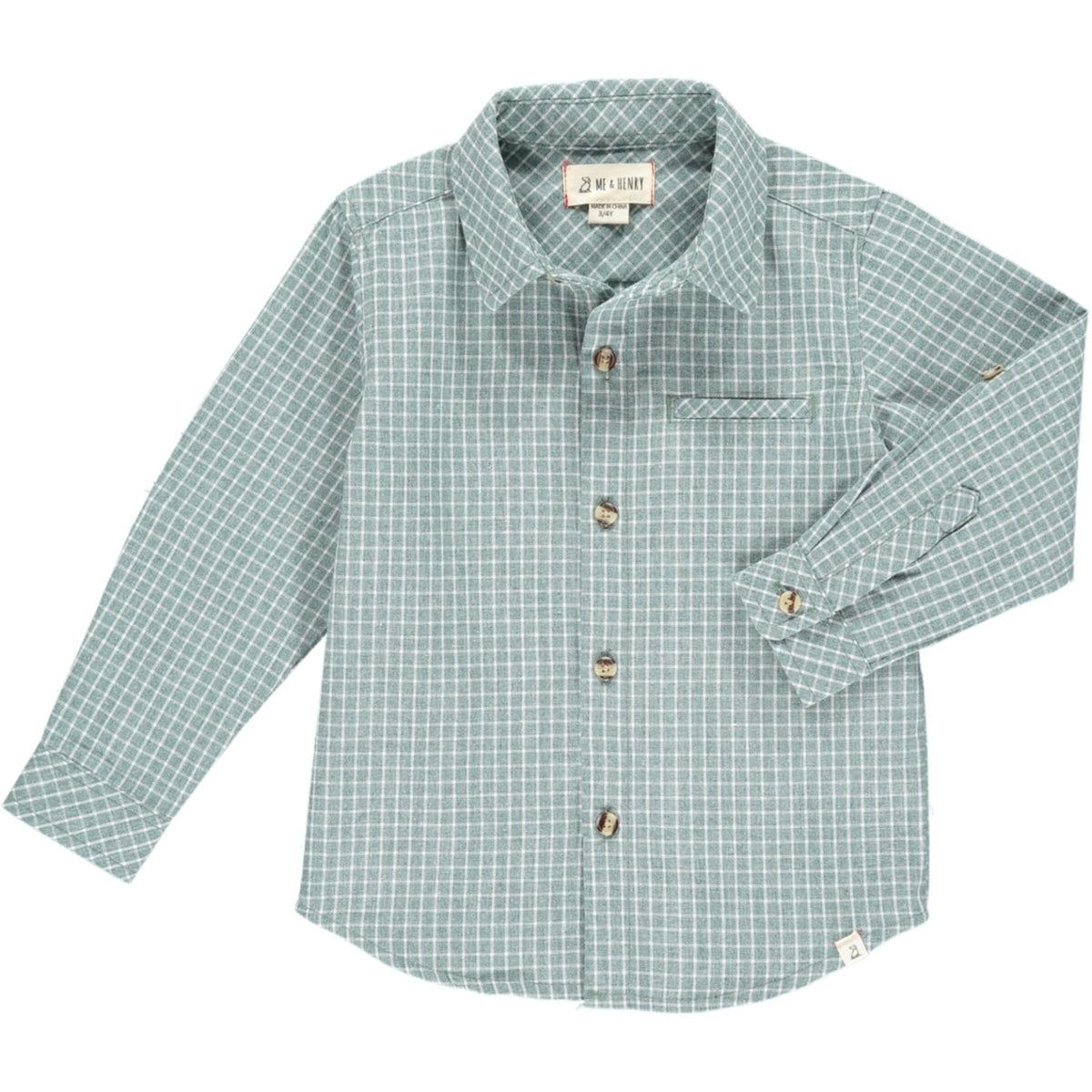 Me & Henry Atwood Woven Shirt - Sage Grid – Bloom Kids Collection